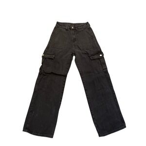 Cider Jeans Women's Size XS Black Denim Cargo Pants High Waist Wide Leg Trousers